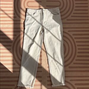 Beige Frayed Hem Jeans